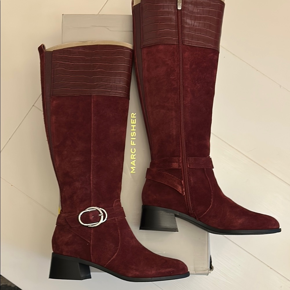Marc Fisher Red Heeled Boots with Suede Finish